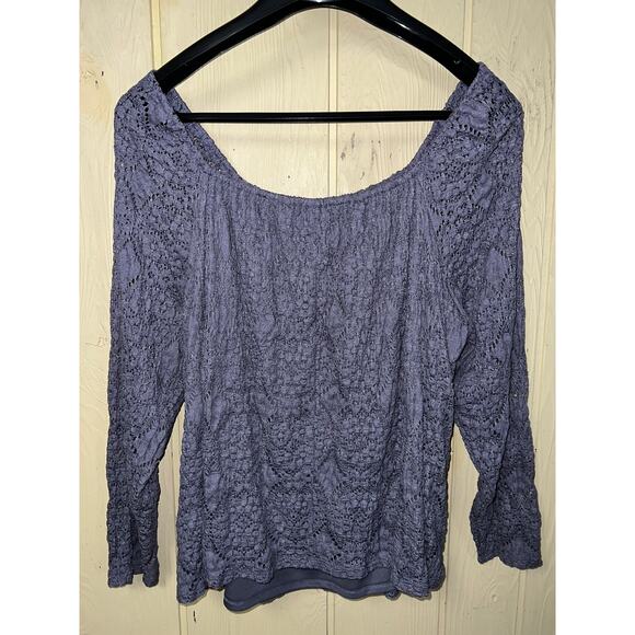 Dusty Plum Lace Blouse 3X TOP Textured Lace Stretch Knit Long Sleeve Maurices - Picture 4 of 7